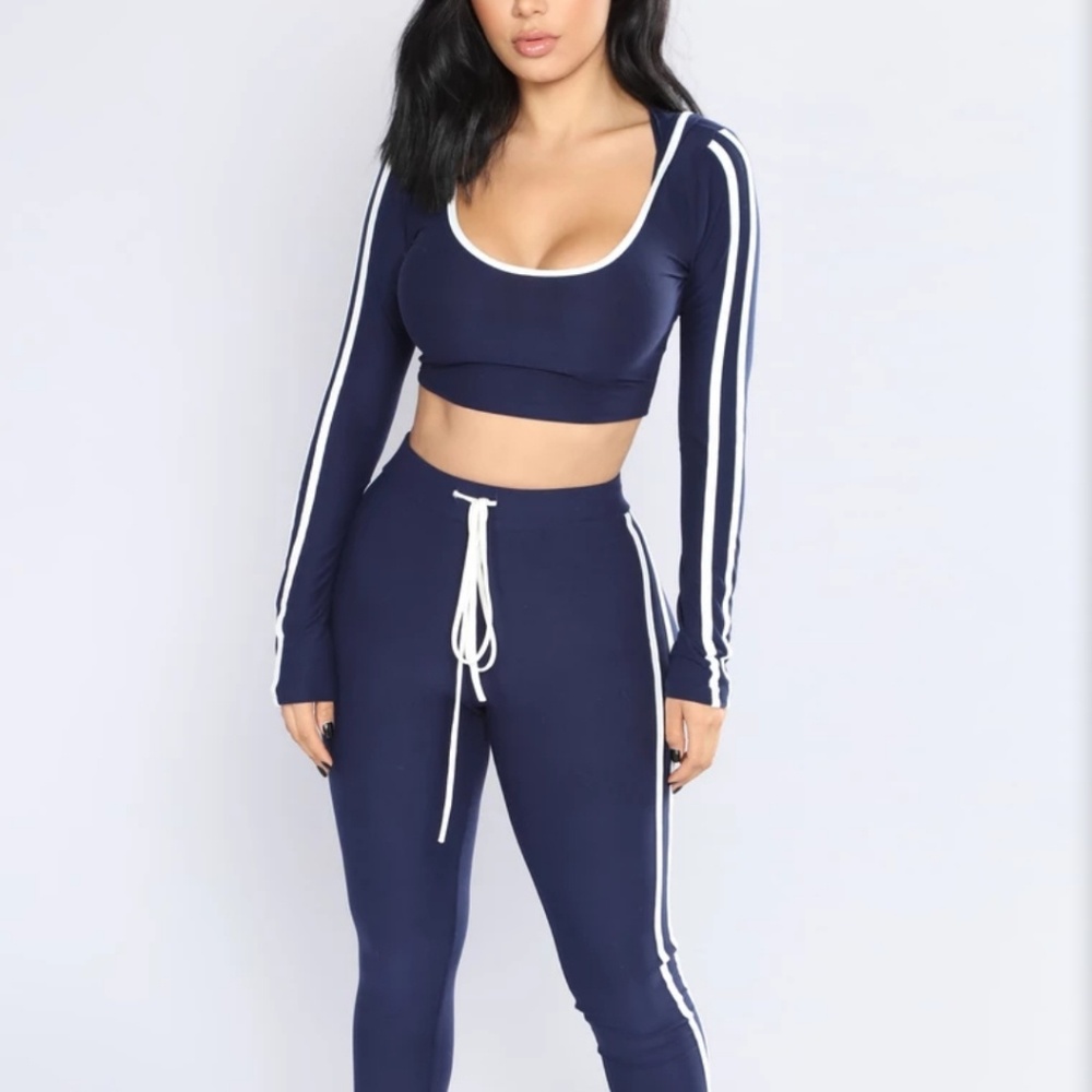 Blue striped athletic co-ord